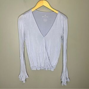 American Eagle soft & Sexy faux wrap bell sleeve Tshirt